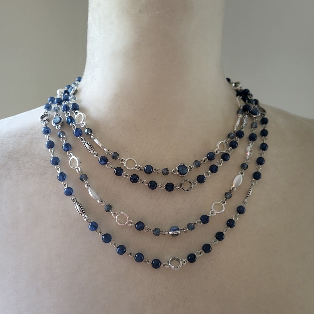 Nine West Vintage America Multi Strand Sodalite Crystal Silvertone Blue Necklace